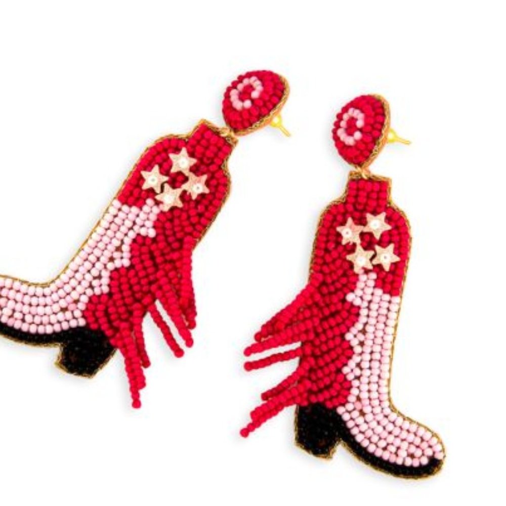 MYRA BAGS Wonderus Beaded Cowboy Boots Statement Earrings NWT - Picture 2 of 4